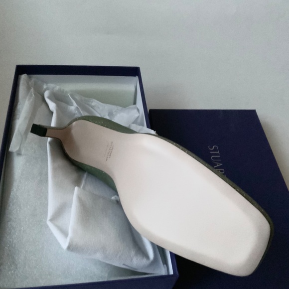 Stuart Weitzman Chelsea Gold Heel Pump Square Toe Dress Evening Fashion Shoe 9.5 - Picture 14 of 14